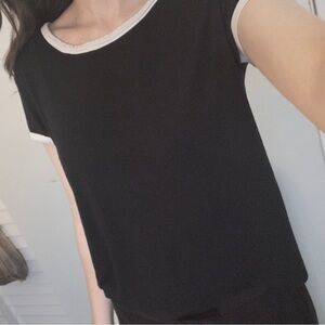 Classic Black Short-Sleeve Ringer Top - Unbranded